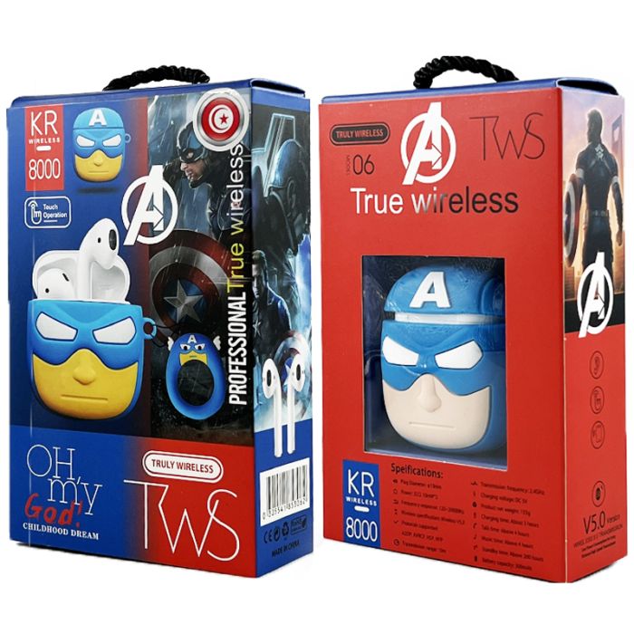 Écouteurs Sans Fil TWS-KR8000 Bluetooth - CAPTAIN AMERICA 