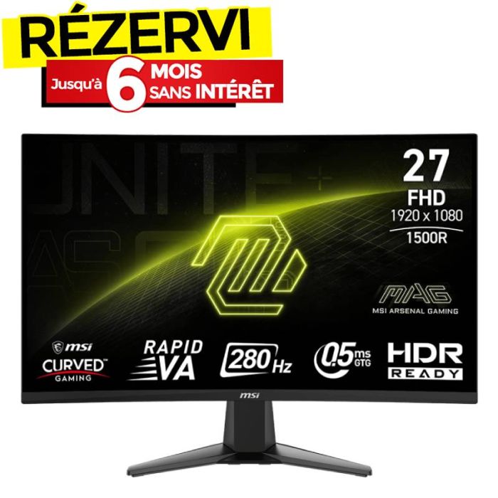 Ecran Gaming MSI MAG 276CXF 27'' Full HD Incurvé 280 Hz