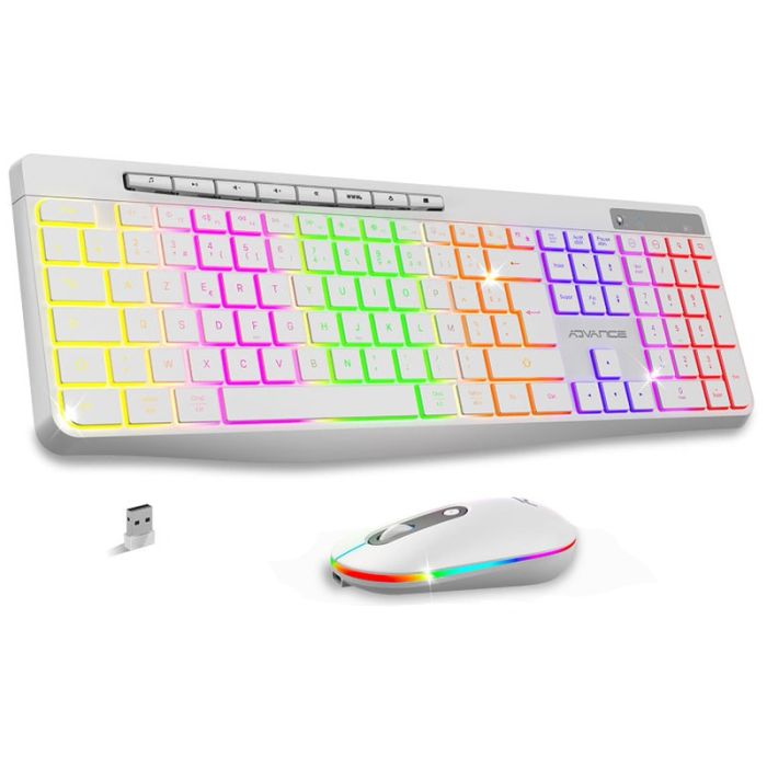 Ensemble Clavier et Souris Gamer Sans Fil ADVANCE R-TYPE CLS-3100 RGB - Blanc