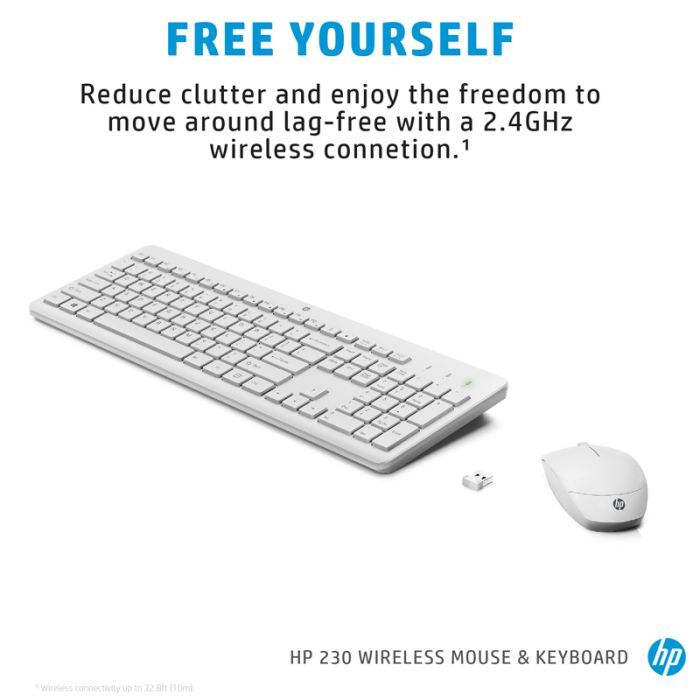 Ensemble Clavier + Souris Sans Fil HP 230 QWERTY - Blanc