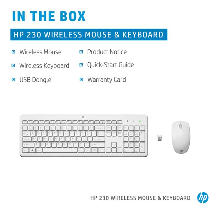 Ensemble Clavier + Souris Sans Fil HP 230 QWERTY - Blanc