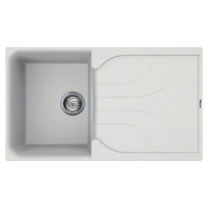 Évier De Cuisine Encastrable FOCUS Graniteck 1 Bac + égouttoir 86cm - Blanc