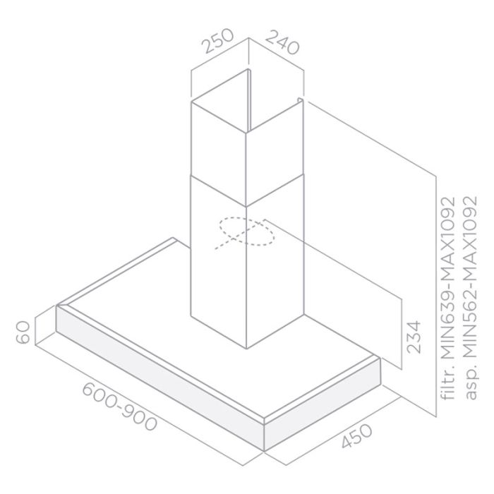 Hotte Cheminée FOCUS F918X  90cm - Inox