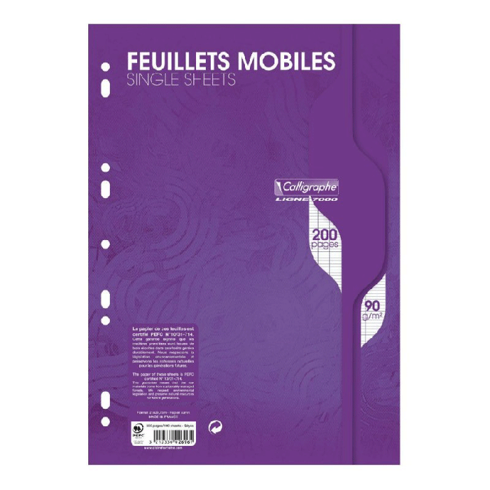 Feuille Mobile CALLIGRAPHE Perforées Seyès 200 Pages A4 90G S/Film