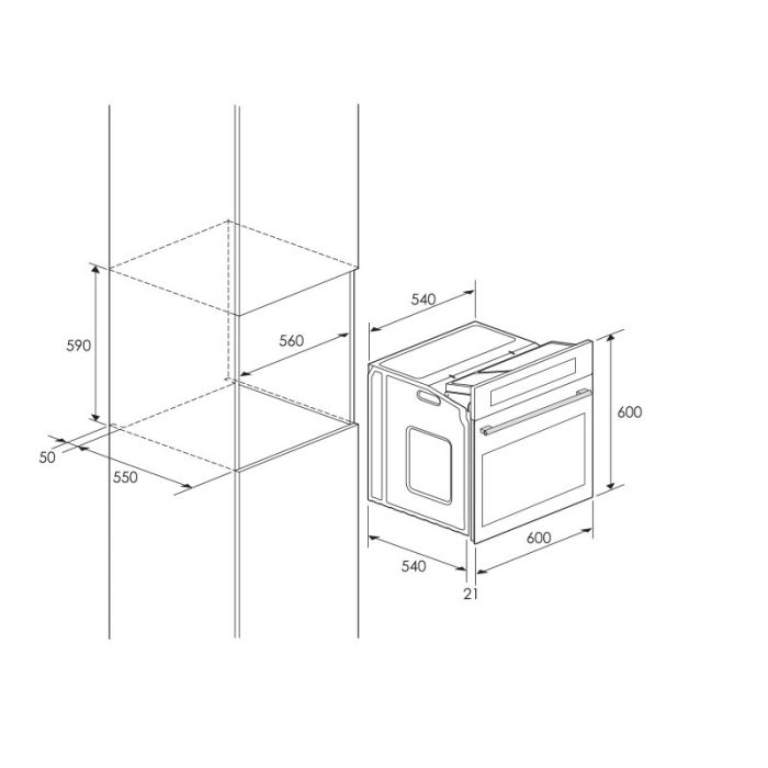 Four à gaz Encastrable TECNOLUX dimension 60x60 inox 