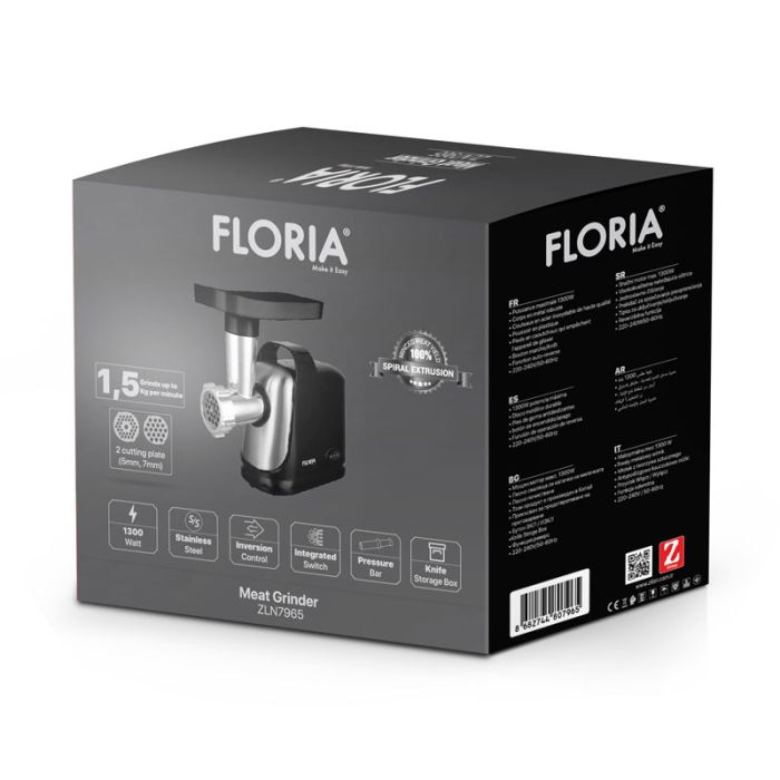 Hachoir à Viande FLORIA ZLN7965 1300W - Noir