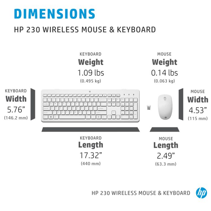 Ensemble Clavier + Souris Sans Fil HP 230 QWERTY - Blanc