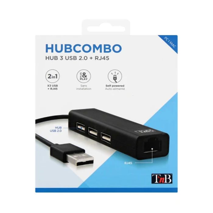 HUB TNB 3 PORT USB 2.0 + 1 Port RJ45 - Noir 