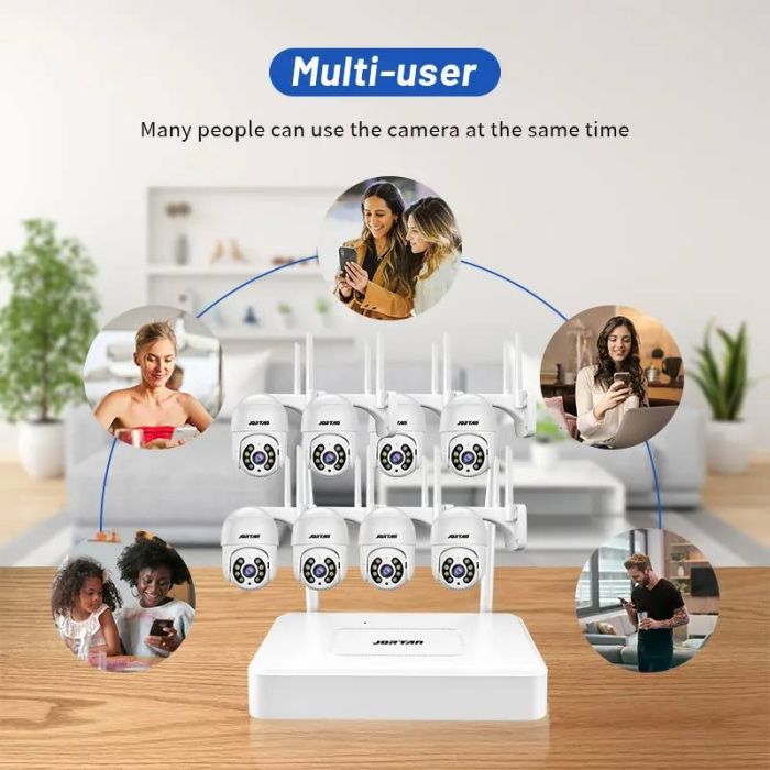 Kit de Surveillance JORTAN 8 Caméras Externes 2MP Avec Ecran 