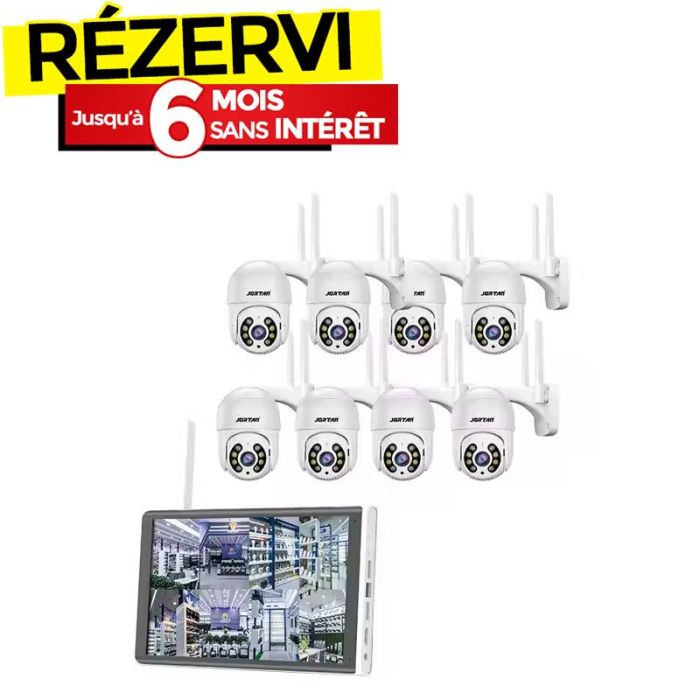 Kit de Surveillance JORTAN 8 Caméras Externes 2MP Avec Ecran 
