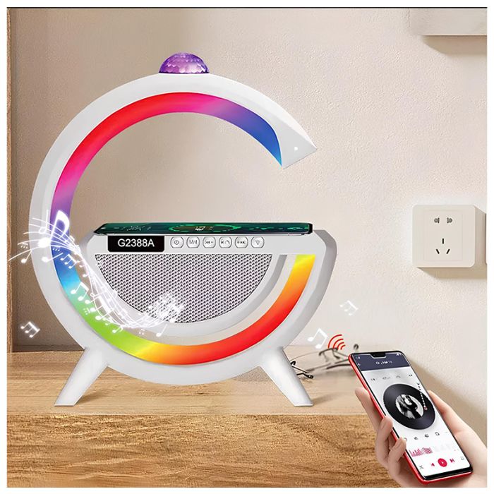 Lampe Led Avec Jeu De Lumière Et Haut-Parleur Bluetooth + Chargeur Sans Fil G2388