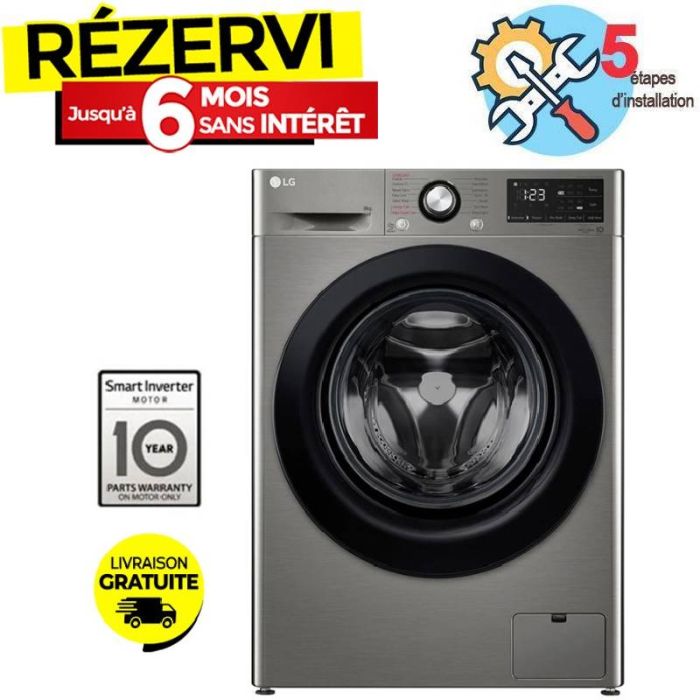 Lave Linge Frontal LG Vivace F4R3TYG6P 8kg - Silver (F4R3TYG6P)
