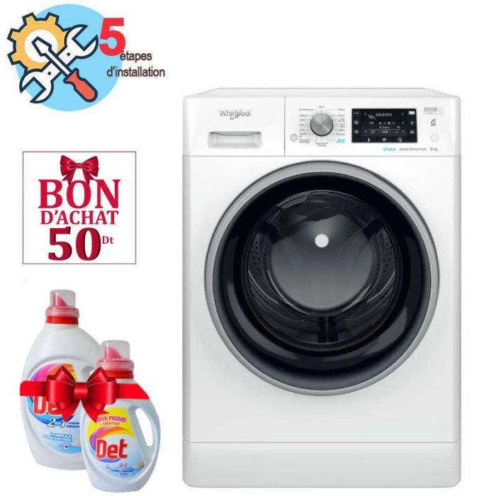 Lave linge Frontal WHIRLPOOL FFWD9248WBS-VNA 9kg + Det 2.5L + 1L