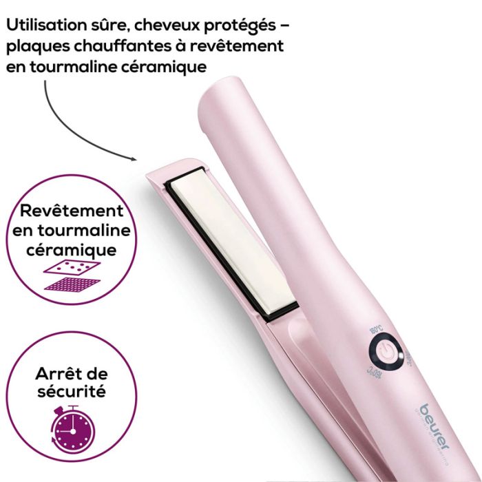 Lisseur Cheveux Sans Fil BEURER HS20 - Rose