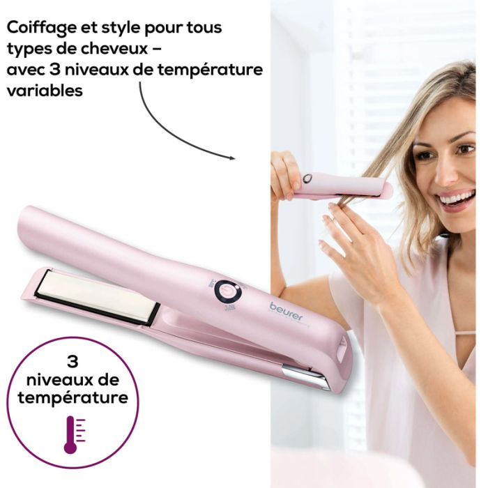 Lisseur Cheveux Sans Fil BEURER HS20 - Rose