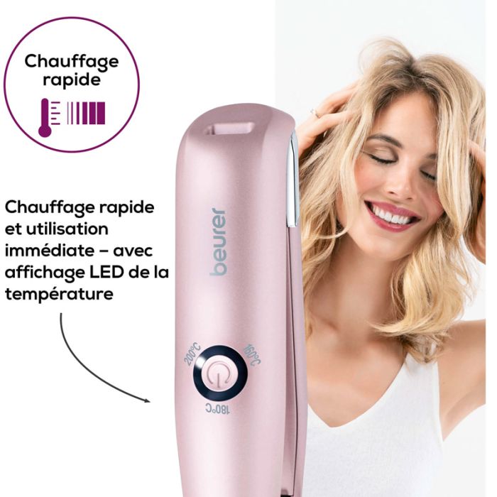 Lisseur Cheveux Sans Fil BEURER HS20 - Rose