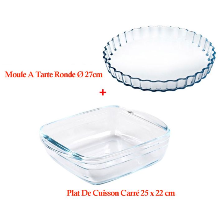 Lot de 1 Moule A Tarte OFOURNOT Ronde + 1 Plat De Cuisson Carré