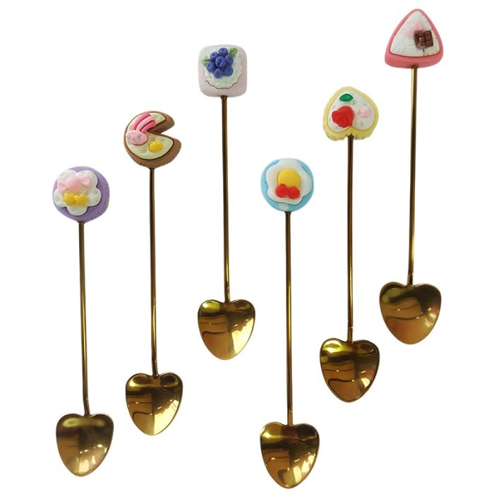 Rice Lot De 6 Cuillères à Latte Motif Cœur En Mélamine - Accessoire Café Coloré Et Pratique