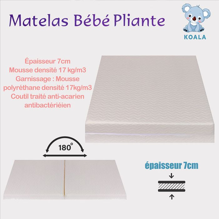 Matelas Pliant KOALA 120 x 60 cm Avec Epaisseur de 7cm