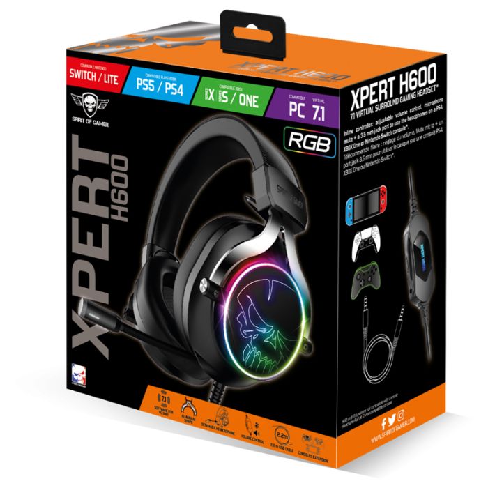 Micro Casque Gamer Filaire SPIRIT OF GAMER XPERT H600 RGB - Noir