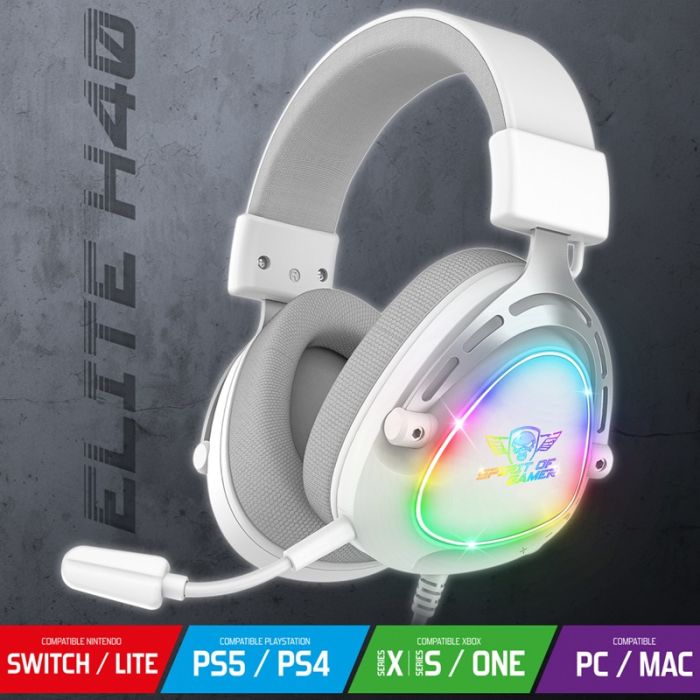 Micro Casque Gamer Filaire SPIRIT OF GAMER ELITE H40 ARTIC RGB - Blanc