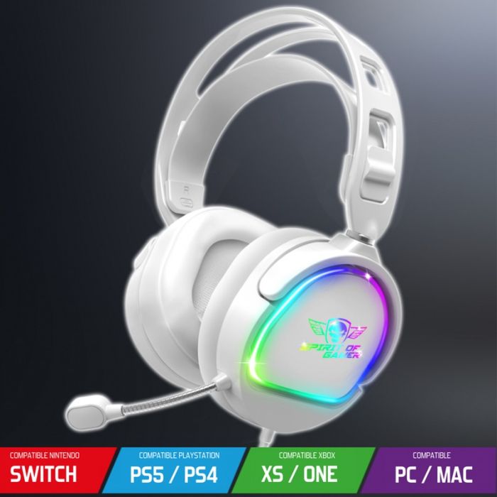 Micro Casque Gamer Filaire SPIRIT OF GAMER PRO H6 ARTIC RGB - Blanc