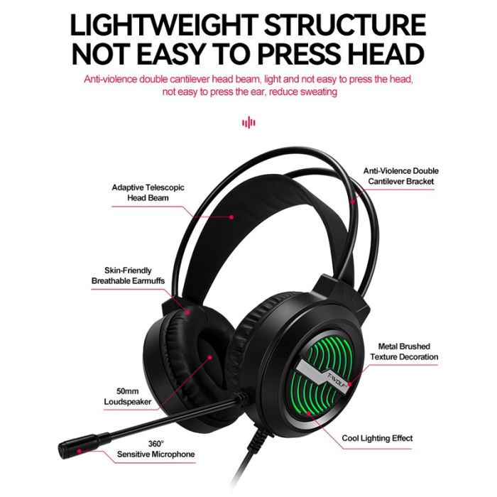 Micro Casque Gamer Filaire T-WOLF H130 RGB - Noir