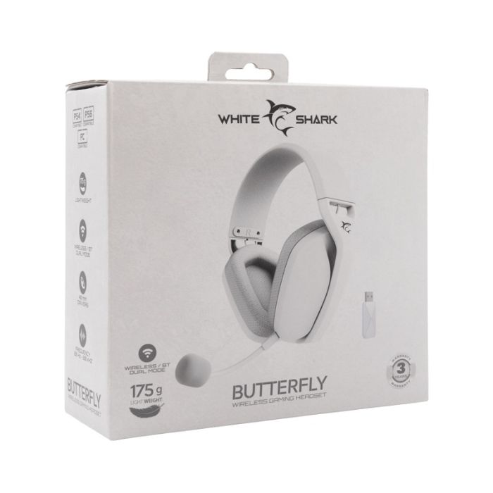 Micro Casque Gamer Sans Fil WHITE SHARK BUTTERFLY - Blanc