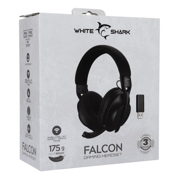 Micro Casque Gamer Sans Fil WHITE SHARK FALCON - Noir 