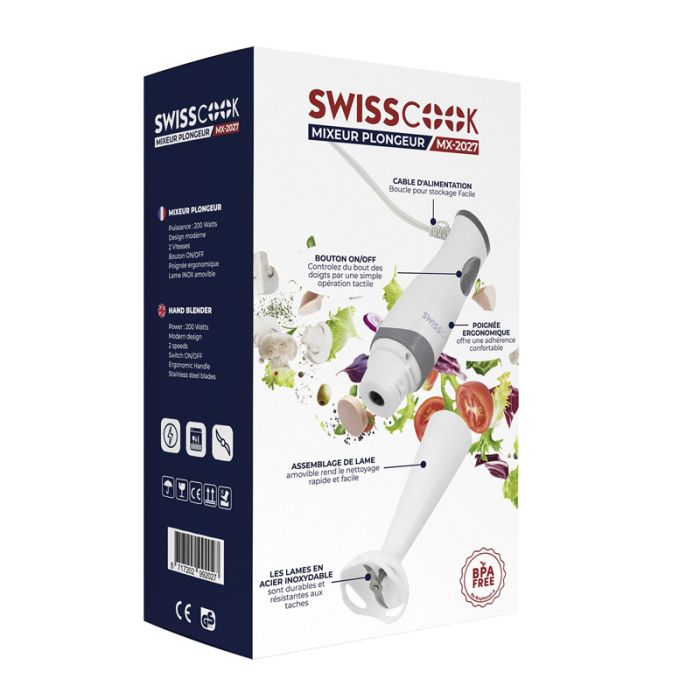 Mixeur Plongeant SWISSCOOK MX-2027 200W - Blanc