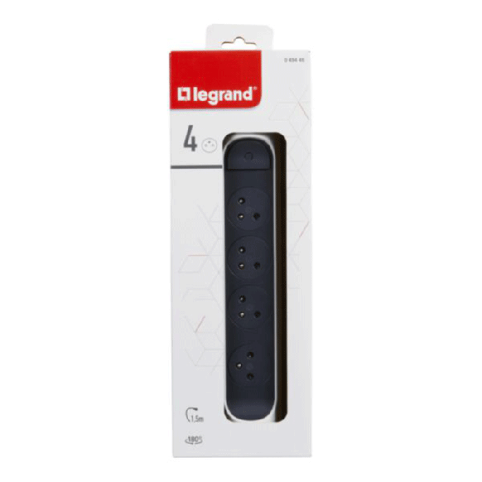 Multiprise LEGRAND 4X2P+T,INT1,5M - BLANC et GRIS Foncé	