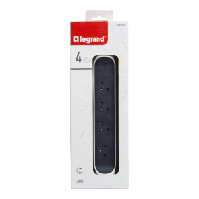 Multiprise LEGRAND 4X2PP+T 3M - Blanc et Gris foncé