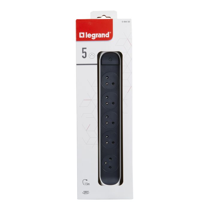 Multiprises LEGRAND 5 Ports 1.5M - Blanc et Gris 