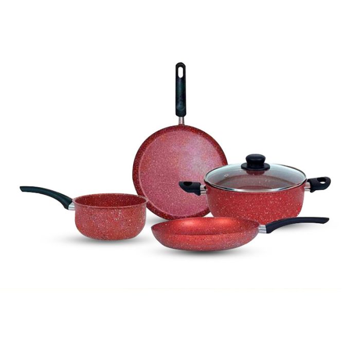 Pack COOK'ART De 5 Pièces Poêle + Faitout + Casserole + Crêpière - Rouge