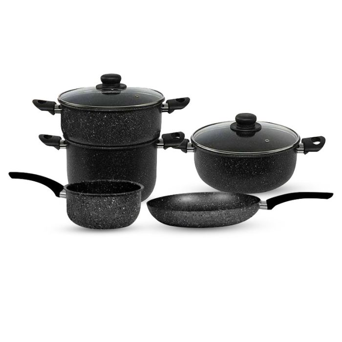 Pack COOK'ART De 7 Pièces Couscoussier + Faitout + Poêle + Casserole - Noir