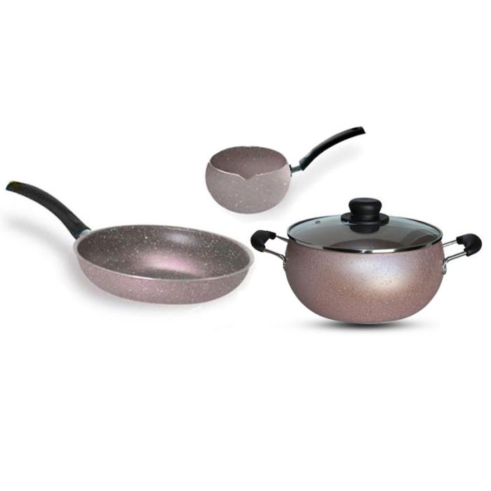 Pack COOK'ART Bombé De 4 Pièces Poêle + Faitout + Casserole - Grège