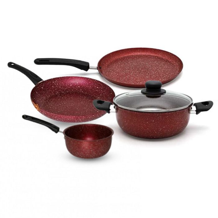 Pack COOK'ART De 5 Pièces Poêle + Faitout + Casserole + Crêpière - Rouge