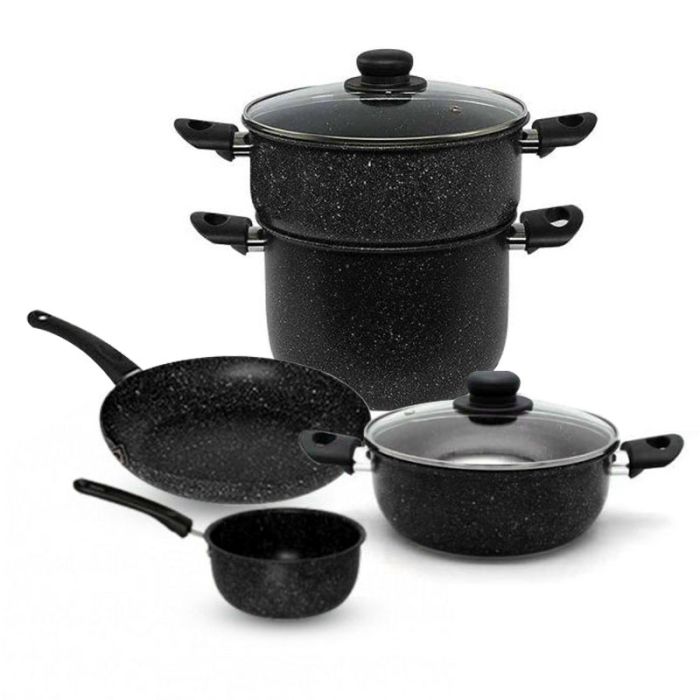 Pack COOK'ART De 7 Pièces Couscoussier + Faitout + Poêle + Casserole - Noir