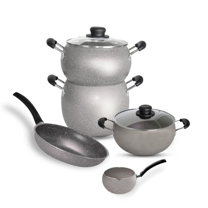 Pack COOK'ART De 7 Pièces Couscoussier + Poêle + Faitout + Pot à Lait - Gris