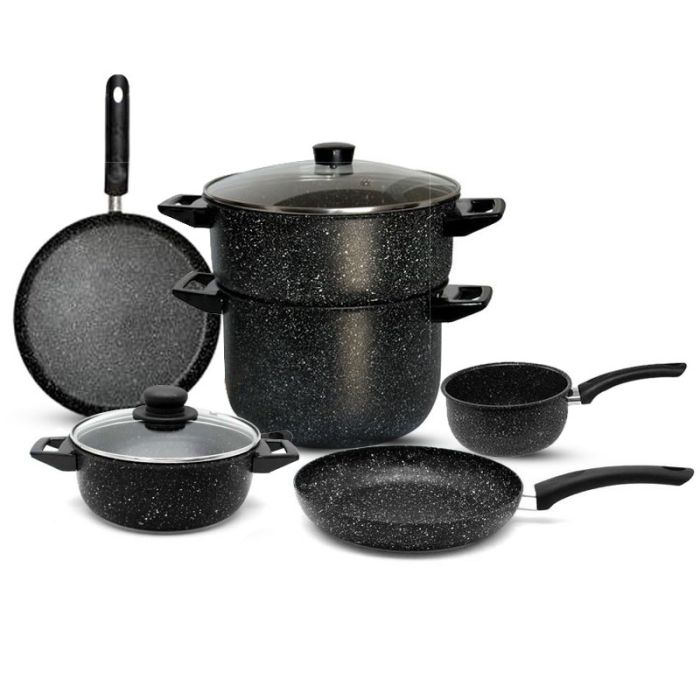 
Pack COOK'ART De 8 Pièces Couscoussier + Poêle + Faitout + Casserole + Crêpière - Noir
