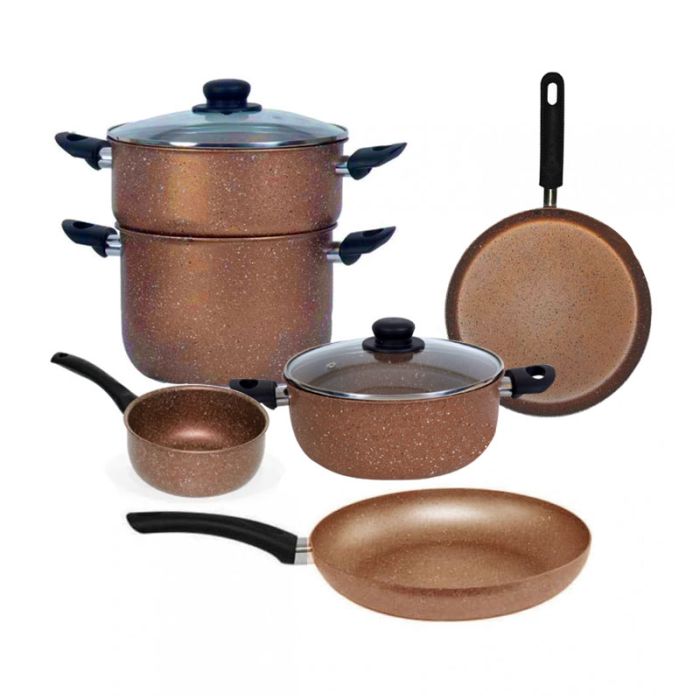 Pack COOK'ART De 8 Pièces Couscoussier + Poêle + Faitouts + Casserole + Crêpière - Bronze