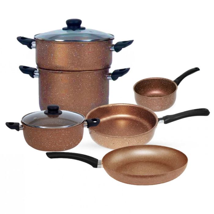 Pack COOK'ART De 8 Pièces Couscoussier + Poêle + Faitout + Sauteuse + Casserole - Bronze