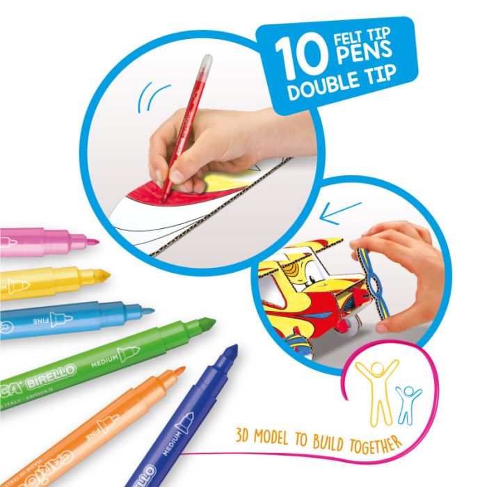 Pack de 10 Feutres CARIOCA Create&Color POP-UP JET JUNIOR 3D