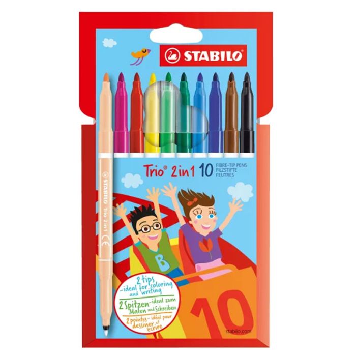 Pack de 10 Feutres STABILO Trio 2 en 1 