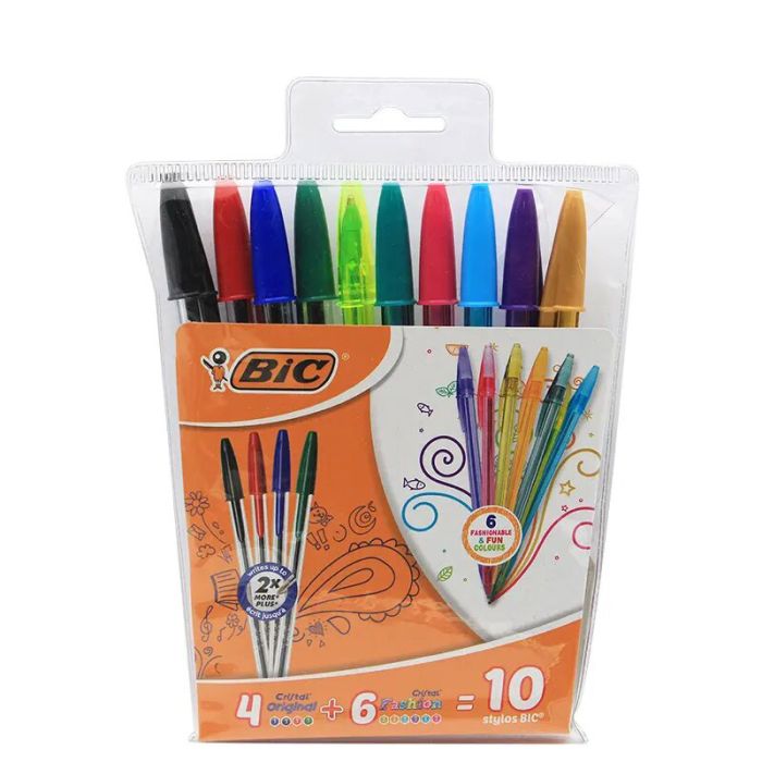 Pack de 10 Stylo BIC Cristal 4 Medium + 6 Fashion - Couleurs Assorties (9004863)