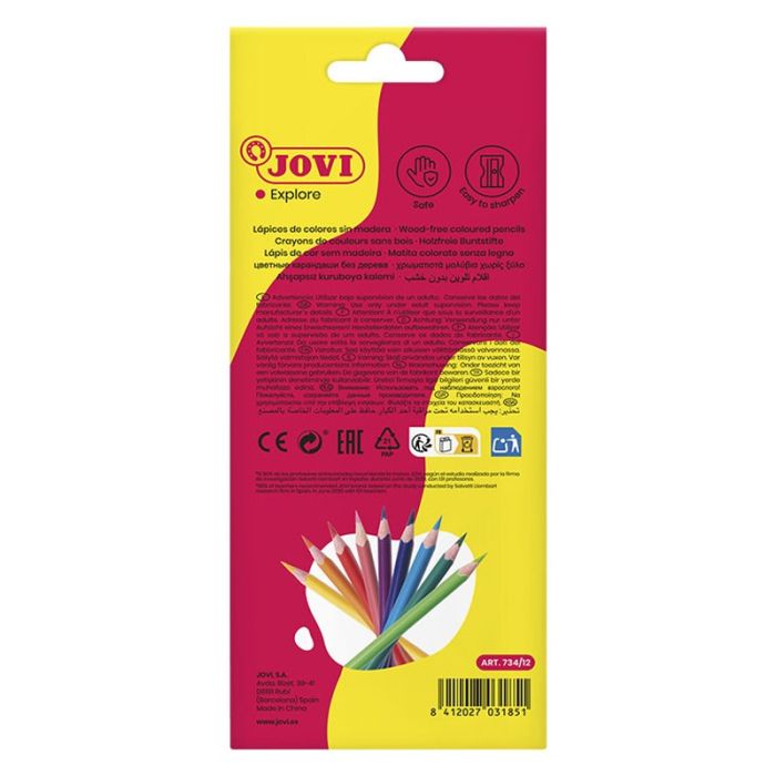 Pack de 12 Crayons de Couleurs JOVI Sans Bois Triangulaire woodless 