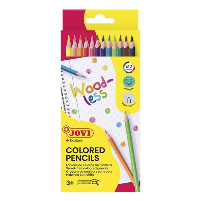 Pack de 12 Crayons de Couleurs JOVI Sans Bois Triangulaire woodless 