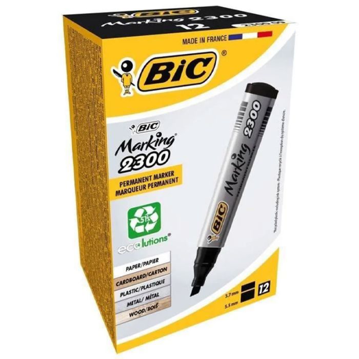 Pack de 12 Marqueurs Permanents BIC Marking 2300 - Noir