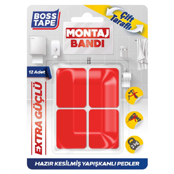 Pack de 12 Rubans de montage BOSS TAPE double face en acrylique 25x30mm