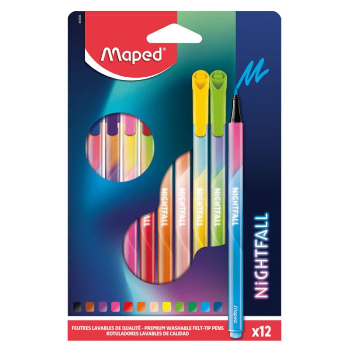 Pack De 12 Stylos Feutres MAPED Nightfall - Couleurs Assortis